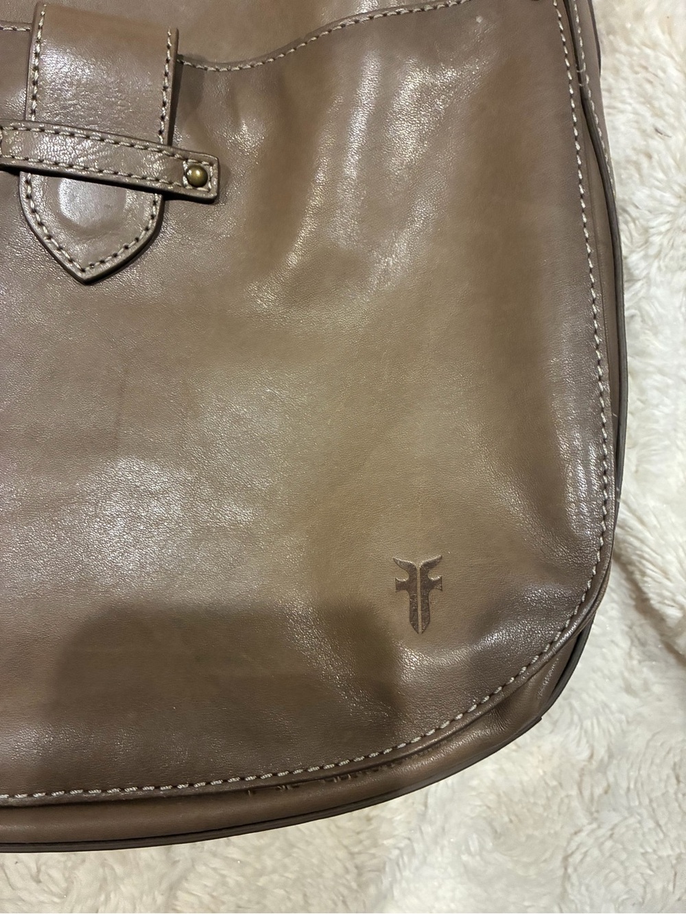 Frye Taupe Leather Crossbody Bag with Brass Accent Adjustable strap